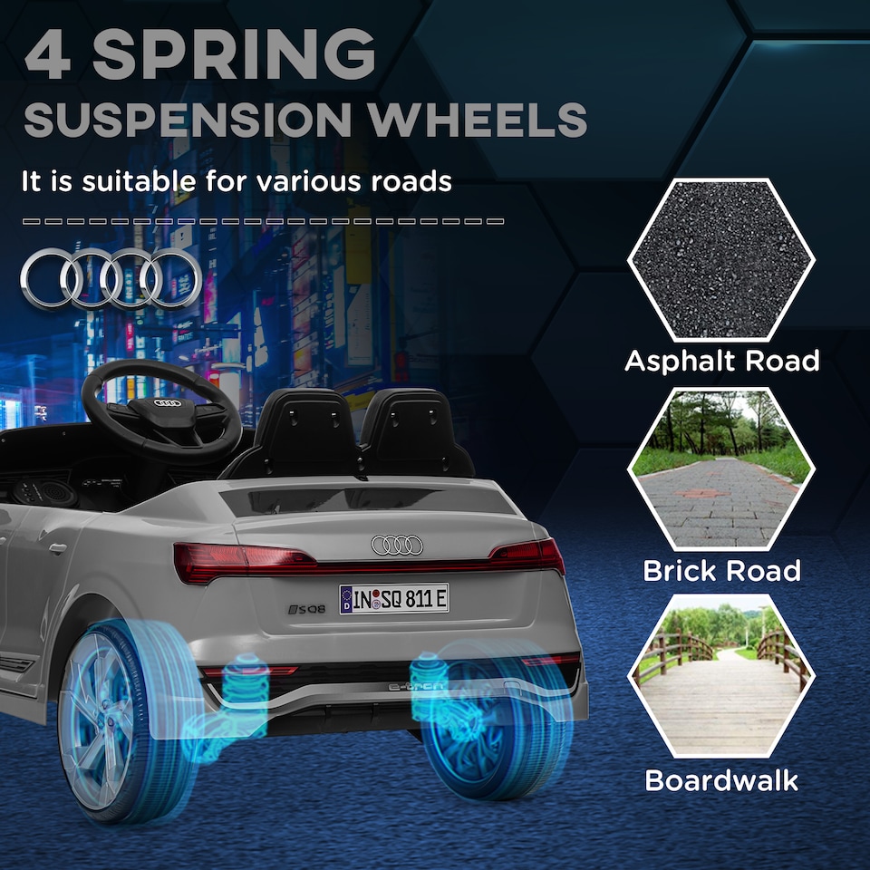 image 1 of AIYAPLAY Audi Q8 E-tron Licensed Electric Car for Kids, 12V Electric Ride on Sportback Design with Remote Control, 4 Suspension Wheels, LED Headlamps, Music, Horn, for Ages 3-4 - Grey | Grey | Grey