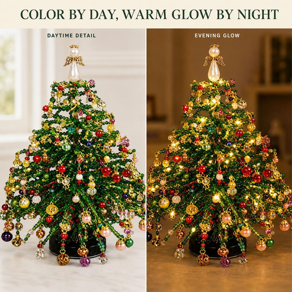 image 1 of DIY Beaded Christmas Tree Kit for Halloween, Fall & Winter Themes, Tabletop Decor