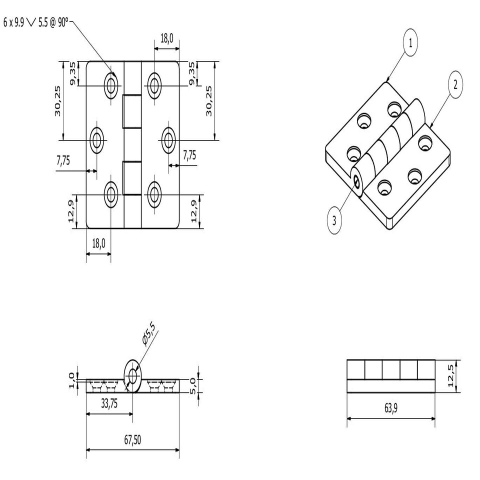 image 1 of Reinforced Nylon Hinge Plastic 64x67mm Italian Industrial Door Locker Hatch Black