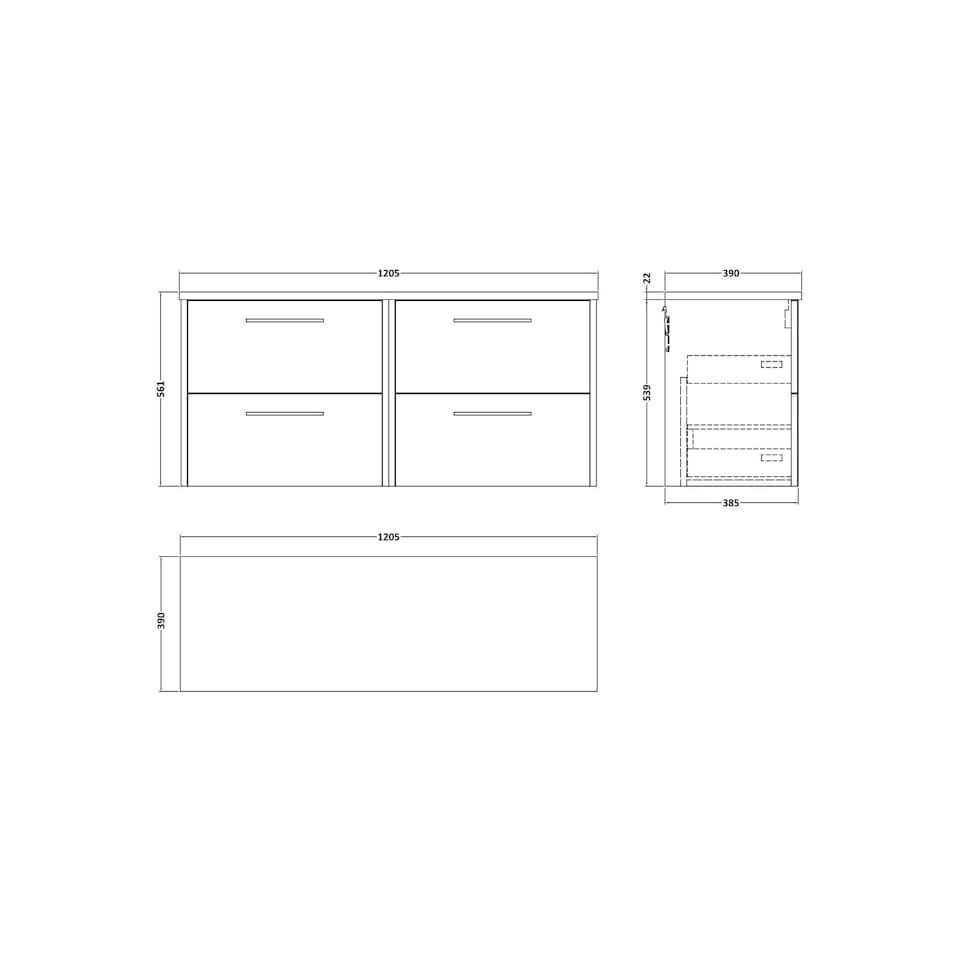 image 1 of Balterley Winshill Contemporary 4 Drawer Wall Hung Vanity Unit with Laminate Worktop, Dark Blue, 1200mm