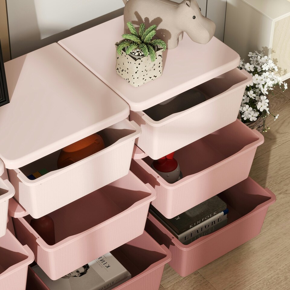 image 1 of HOMCOM Kids Storage Units with Drawers 3 Tier Chest Dresser Tower Pink | 113 x 37 x 56.5 cm