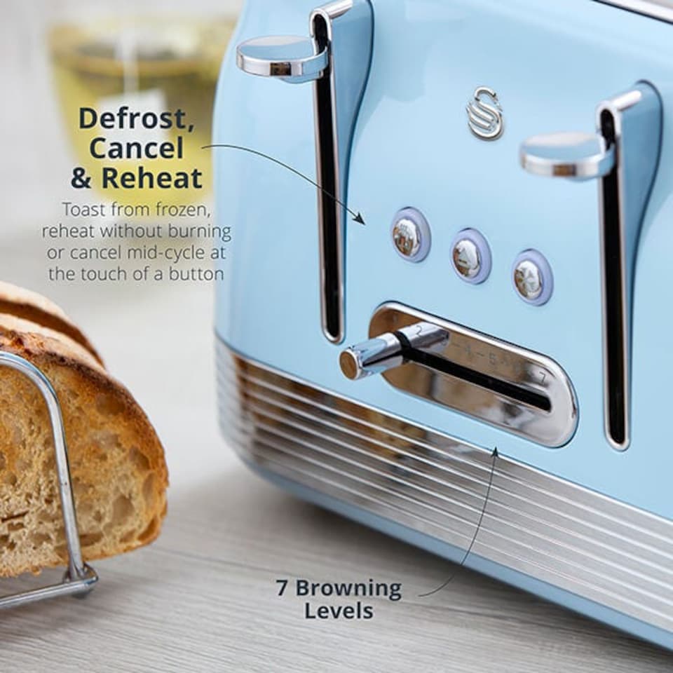 image 1 of Swan Retro Revive Blue 4 Slice Toaster