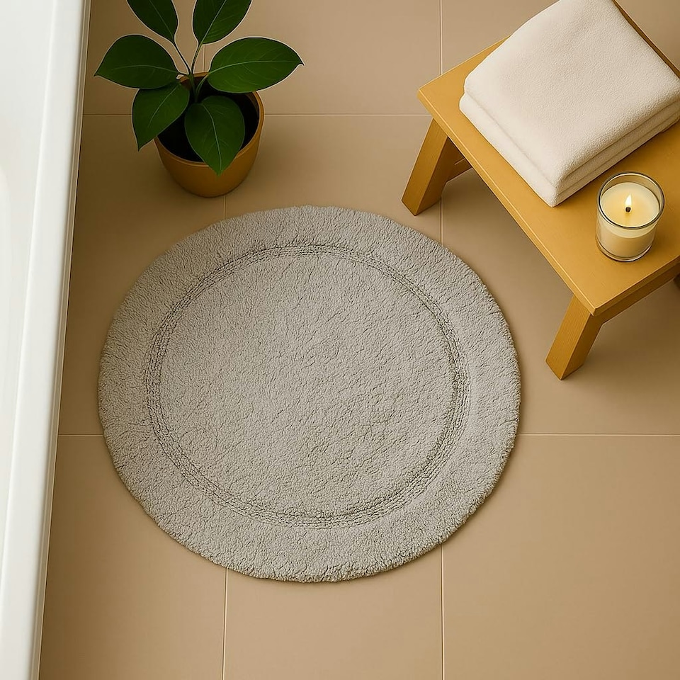 image 1 of Round Bath Mat 100% Cotton - Dove Grey