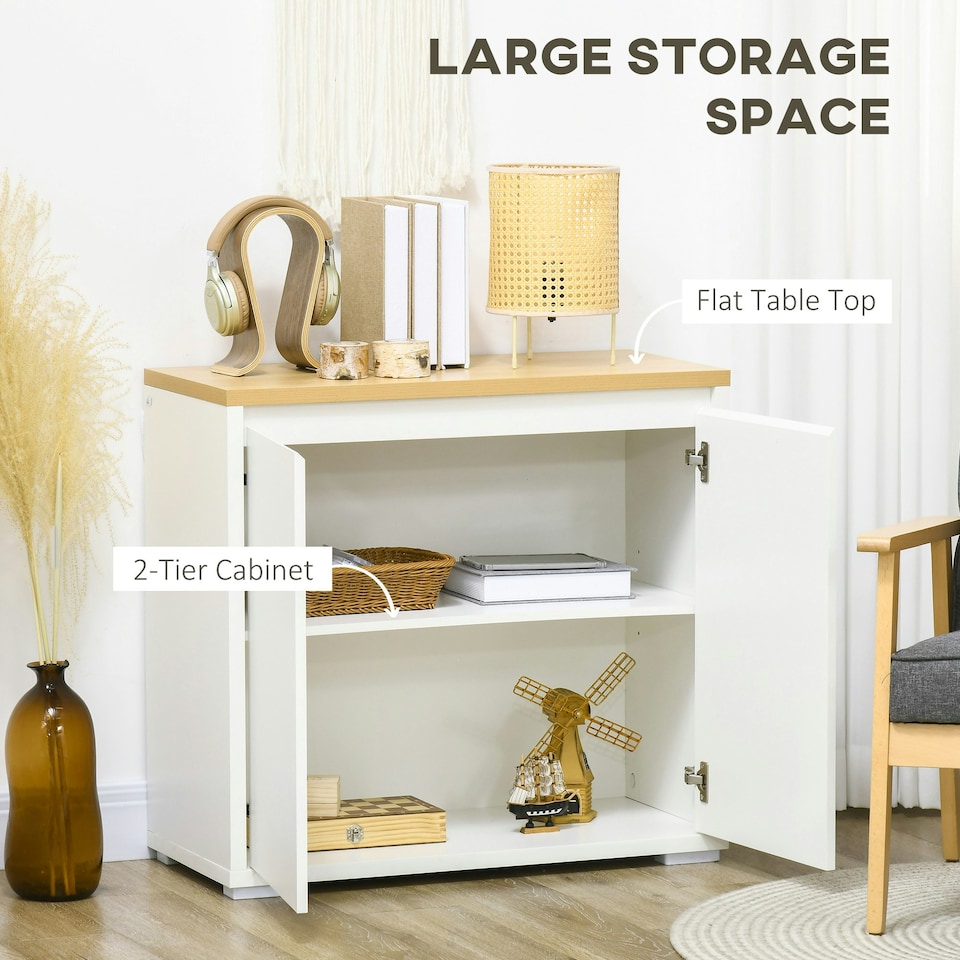image 1 of HOMCOM Sideboard Living Room Cabinet with Double Door Cabinet Adjustable Shelf White | Natural