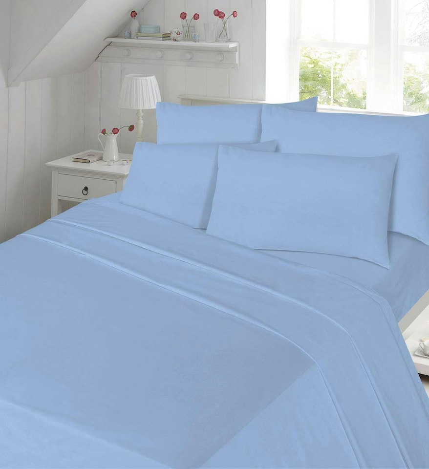180TC Percale Fitted Sheet 10 Inch and Pillowcase Pair Sky Blue | Blue | Sky Blue | King | 1