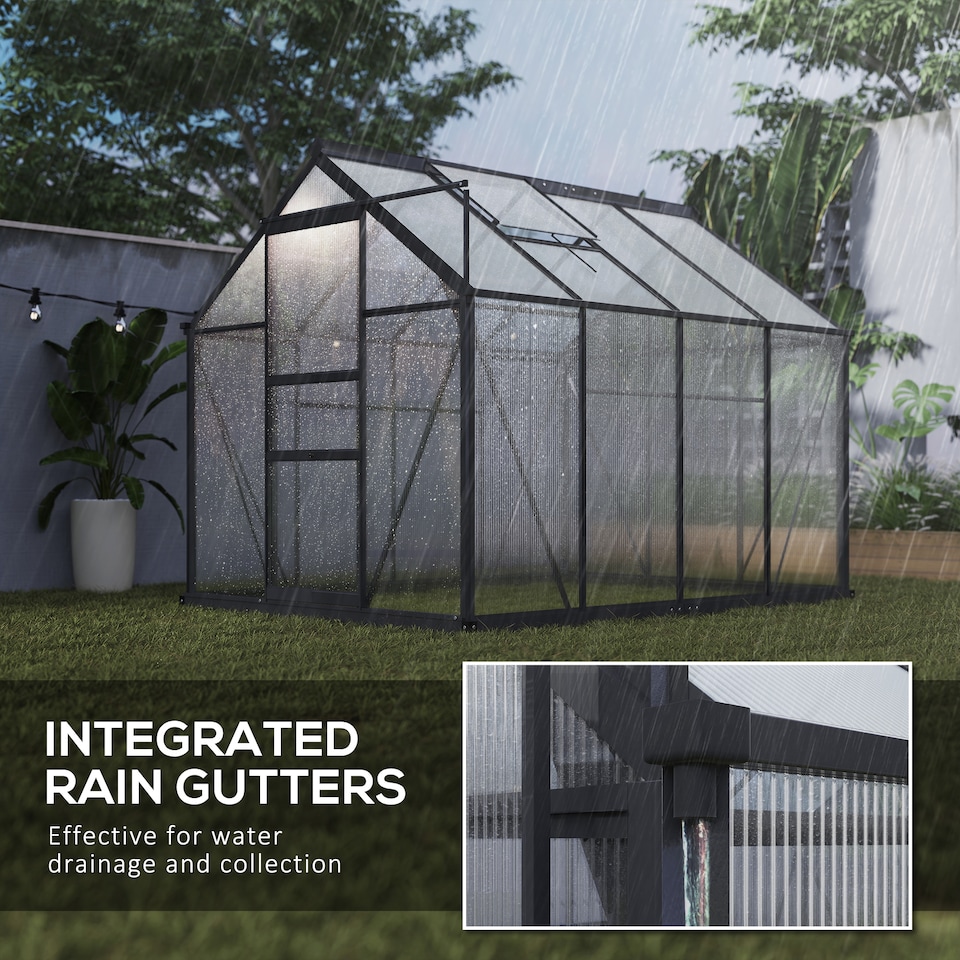 image 1 of Outsunny 6x8ft Walk-In Polycarbonate Greenhouse Plant Grow Galvanized Aluminium