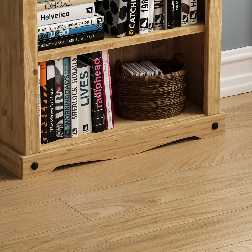 image 1 of Vida Designs Corona 3 Shelf Low Bookcase Display Unit, Solid Pine Wood