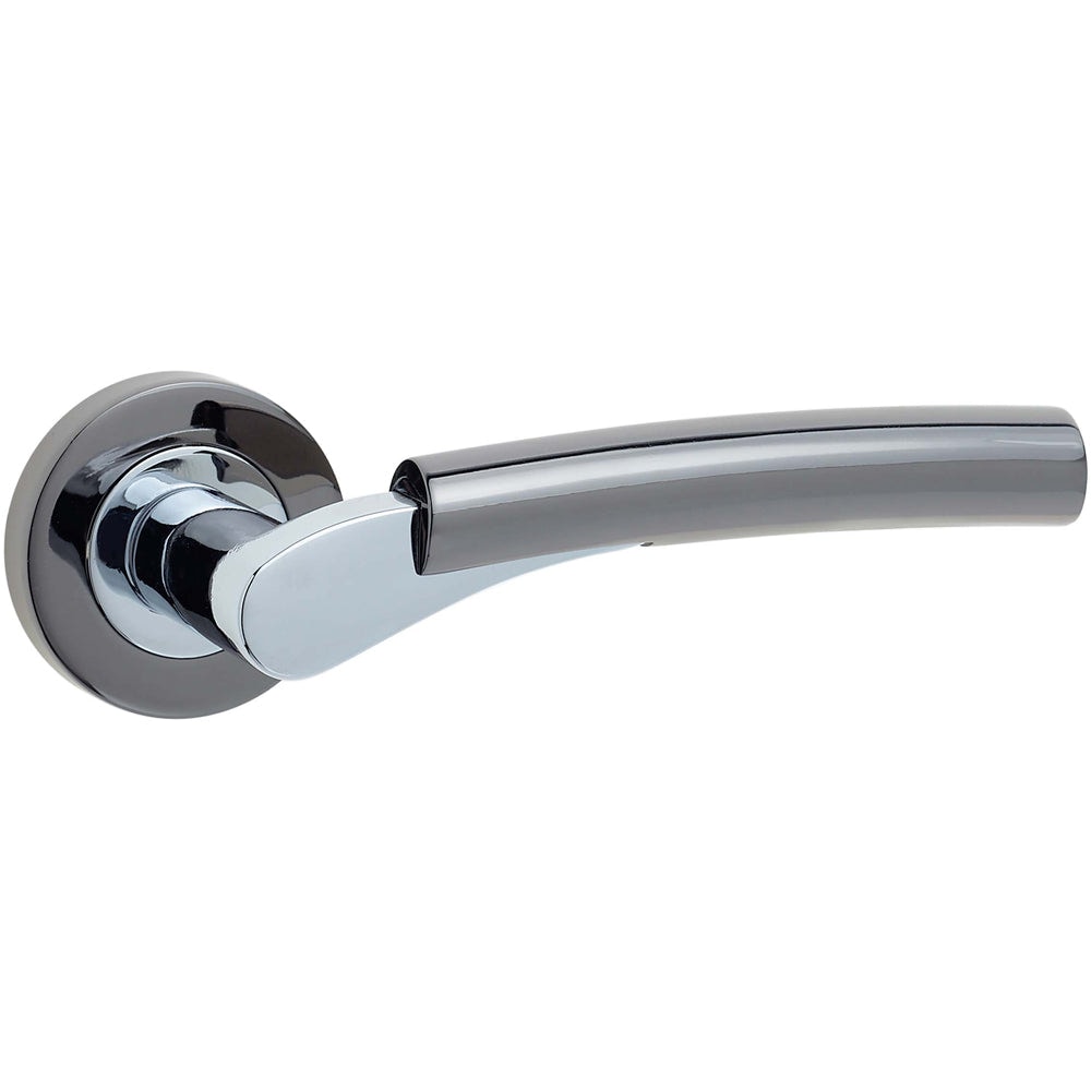 Stylish Door Handle on Rose with Polished Chrome and Black Nickel Finish - Interior Handle