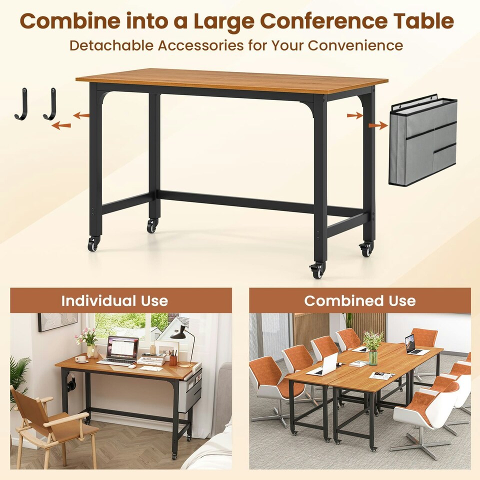 image 1 of COSTWAY Mobile Computer Desk 120cm Home Office Desk Teak Brown