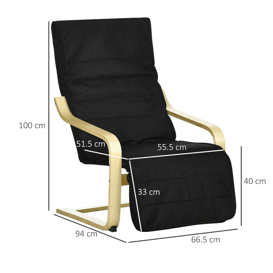 image 1 of HOMCOM Lounge Chair Recliner Adjustable Footrest Home Black