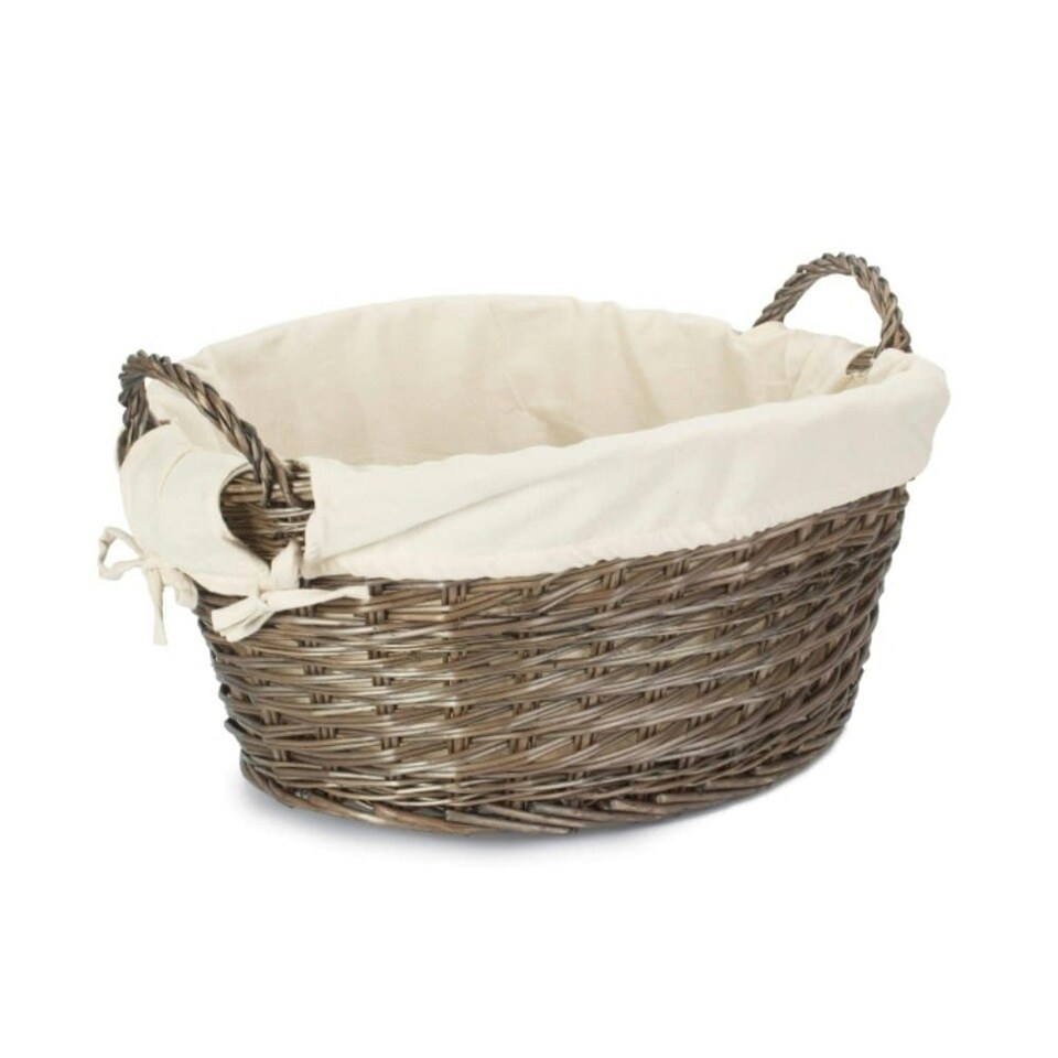 image 1 of Antique Wash Lined Laundry Basket | Grey | Grey