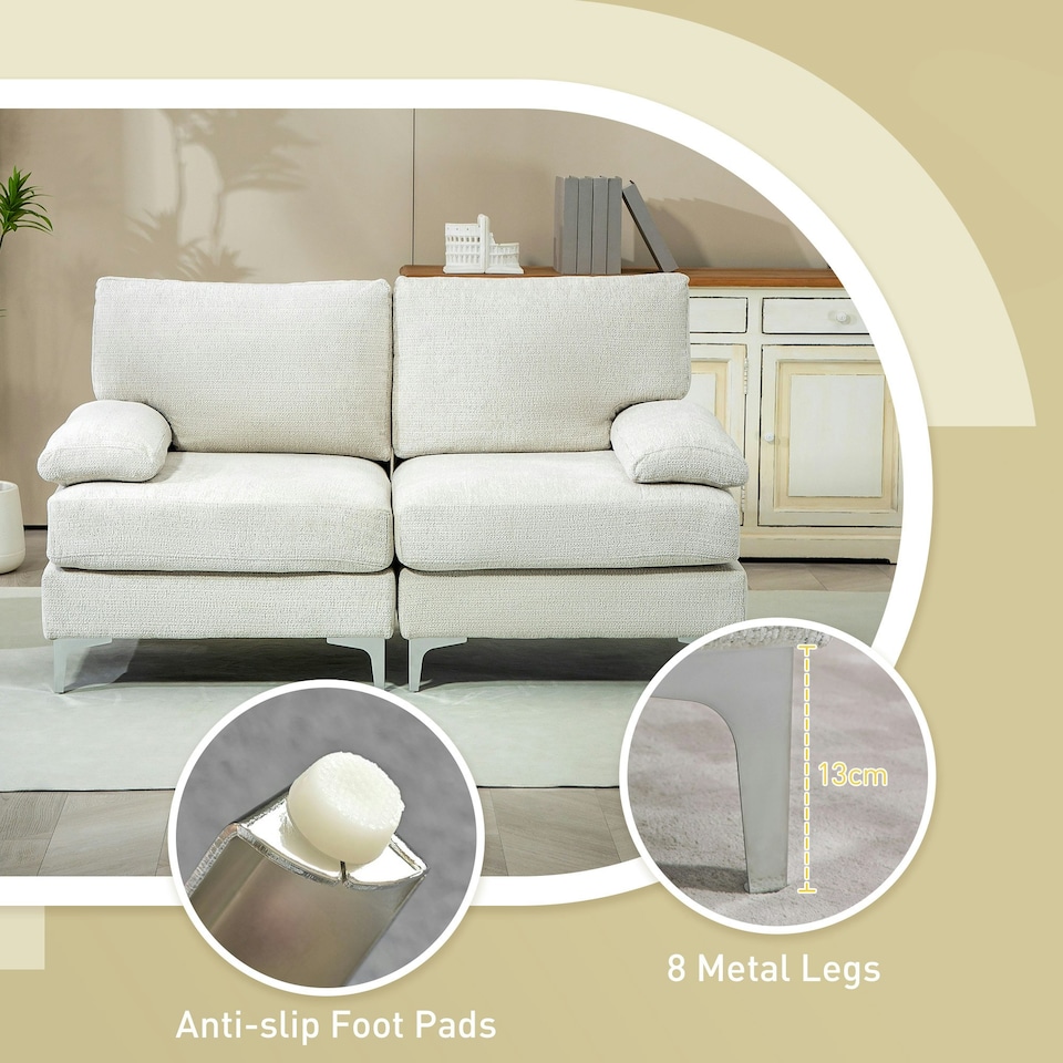 image 1 of HOMCOM 2 Seater Sofa Modern Loveseat with Metal Legs Spring Cushion Cream White
