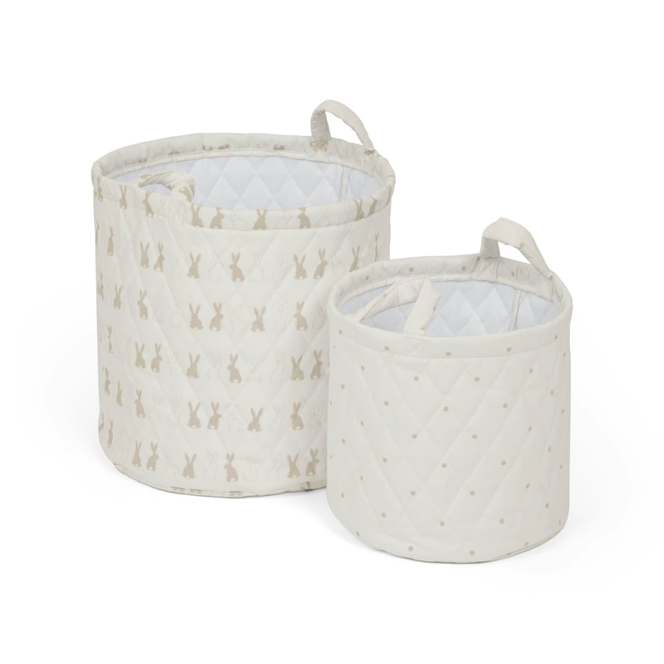 Quilted Storage Baskets – Pack of 2 Stylish Cotton Baskets for Toys, Nursery, Bedroom & Living Room Organisation (Bunnychino)