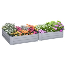 Outsunny Set of 2 Raised Garden Bed Galvanised Planter Box Grey