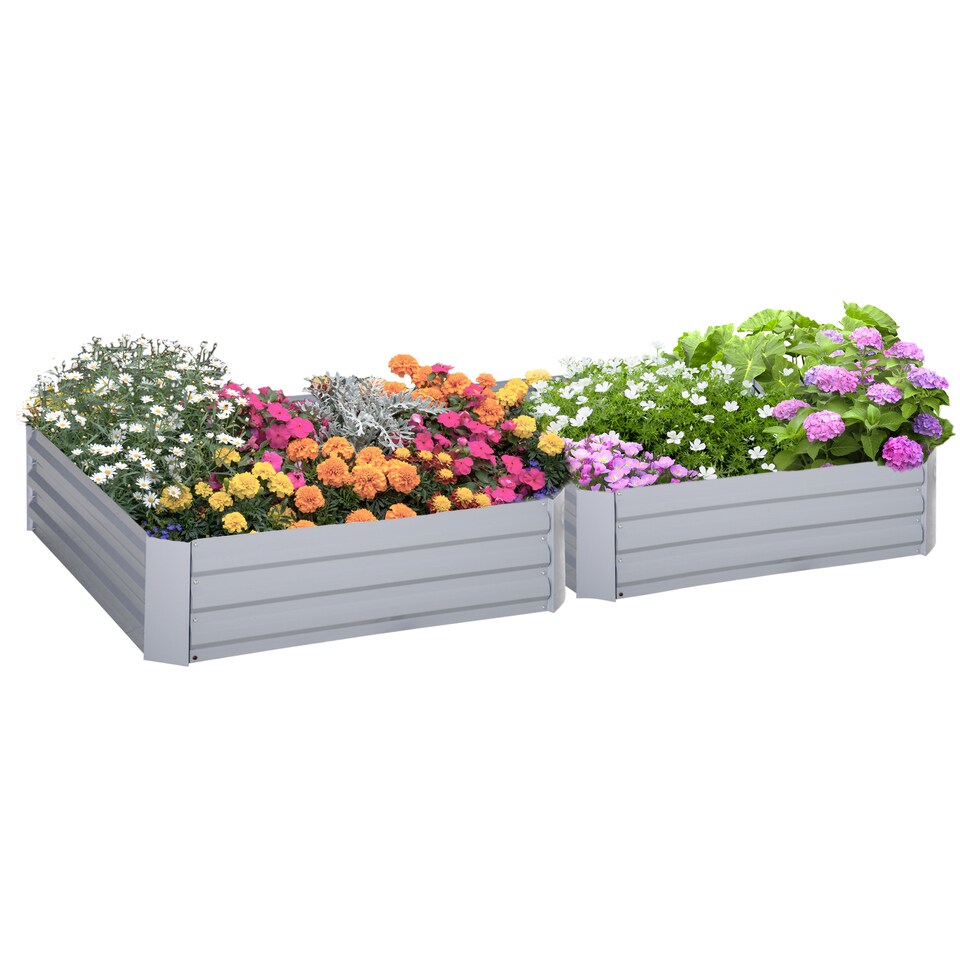 image 1 of Outsunny Set of 2 Raised Garden Bed Galvanised Planter Box Grey