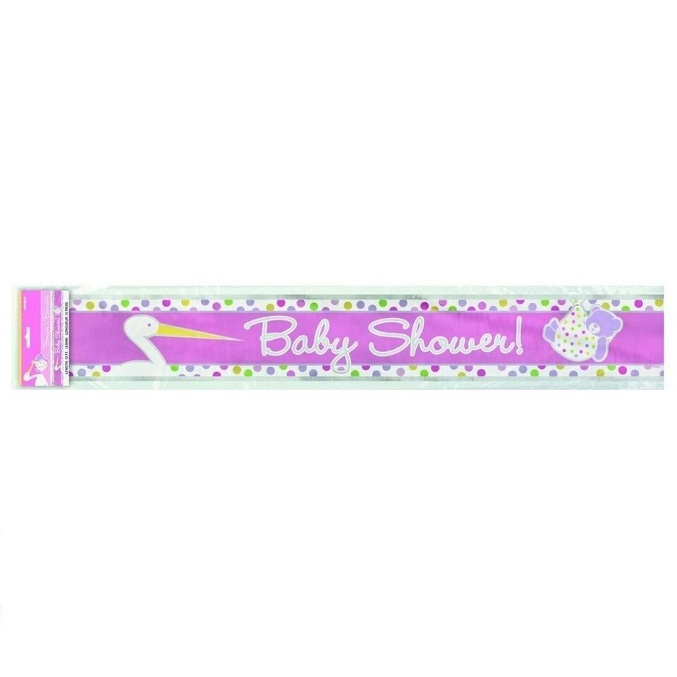 Unique Party Girl Stork Baby Shower Banner - Pink/White - One Size