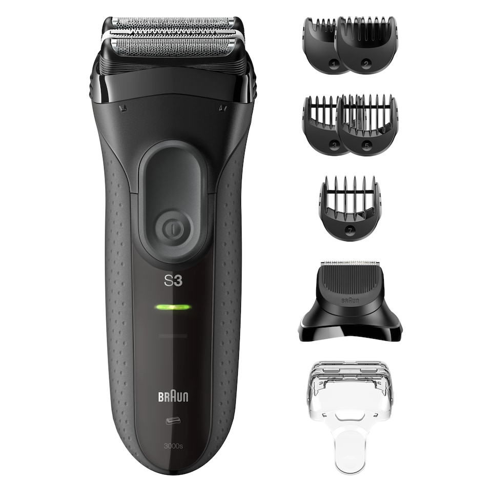 image 1 of Braun Series 3+ Electric Shaver, Beard Trimmer Attachment, Dry, 3000BT, Grey