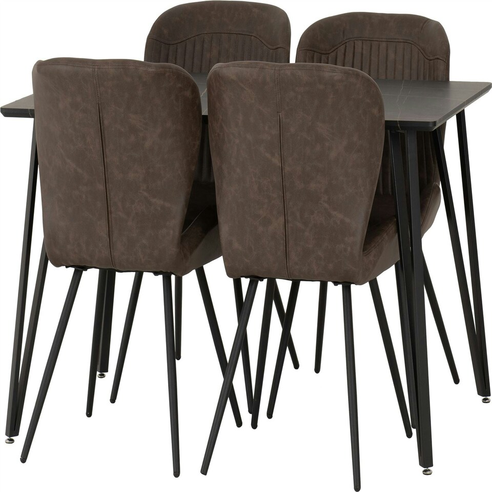 image 1 of Marlow Dining Set with Quebec Chairs Black | Black Marble/Grey Faux Leather