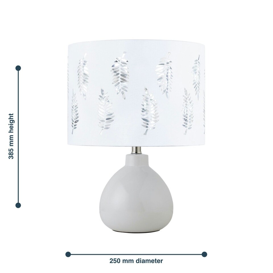 image 1 of Set of 2 Tuscan - White Ceramic Lamps with White Fern Shade White | White