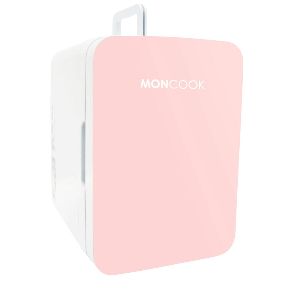image 1 of MONCOOK Mini Fridge For Bedrooms - Small, Portable & Quiet - Glass Door Mini Fridge For Skincare, Food & Drinks - Cooling & Warming Function - 10L Pink