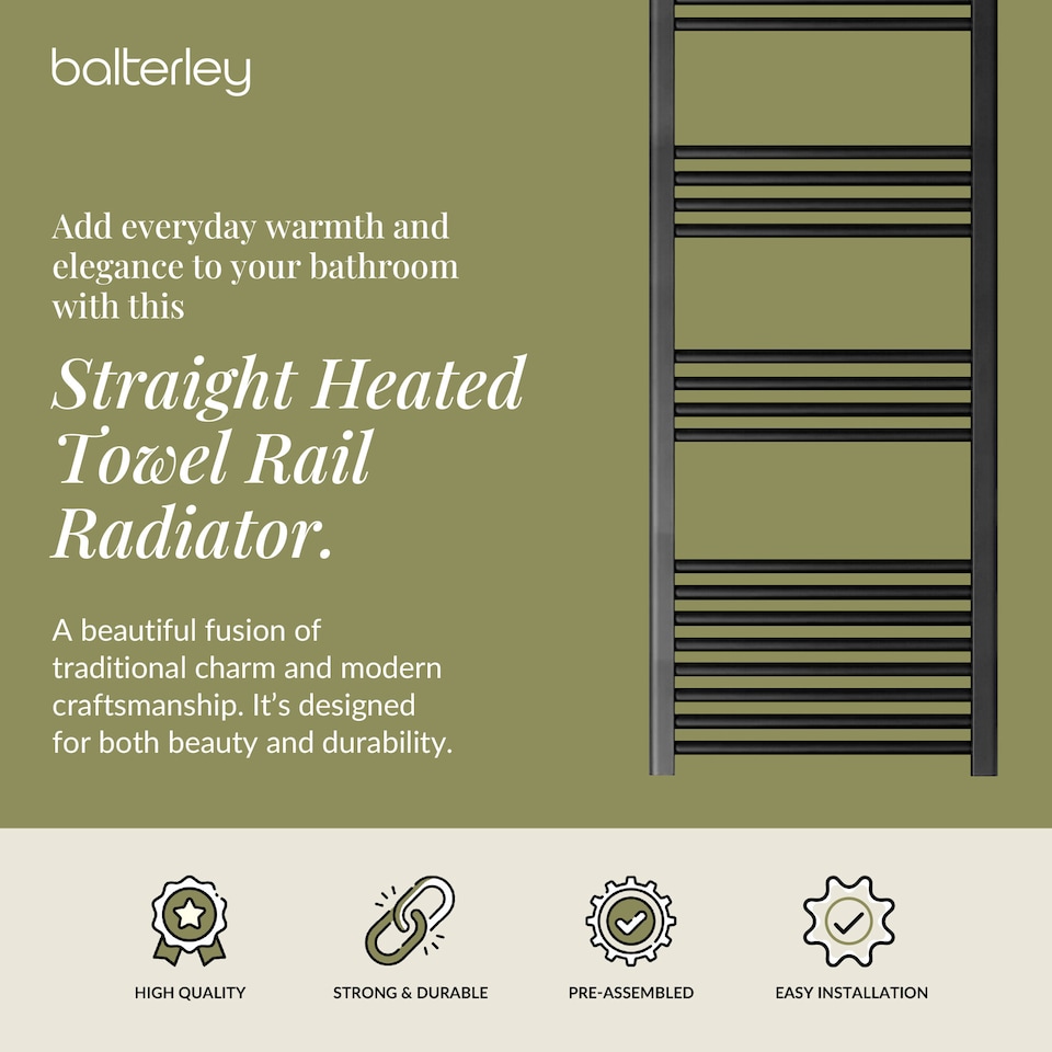 image 1 of Straight Heated Towel Rail Radiator, 930W, 600 x 1500mm, Matt Black | Black | Matt Black