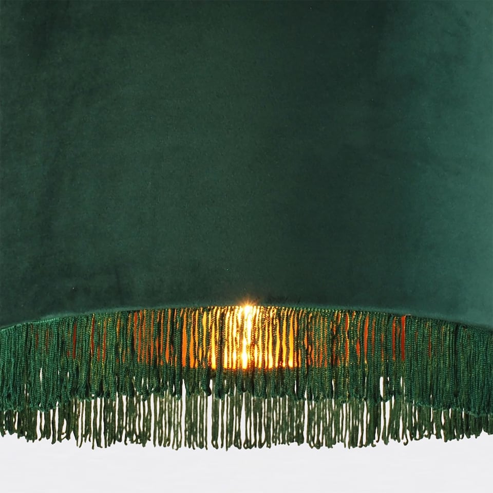 image 1 of Set of 2 Spruce Green Velvet With Gold Inner Tassled Light Shades | Green | Gold | Large | 2