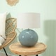 image 3 of ValueLights Bosco Eucalyptus Teal Globe Ceramic Table Lamp with White Fabric Lamp Shade & Bulb | White