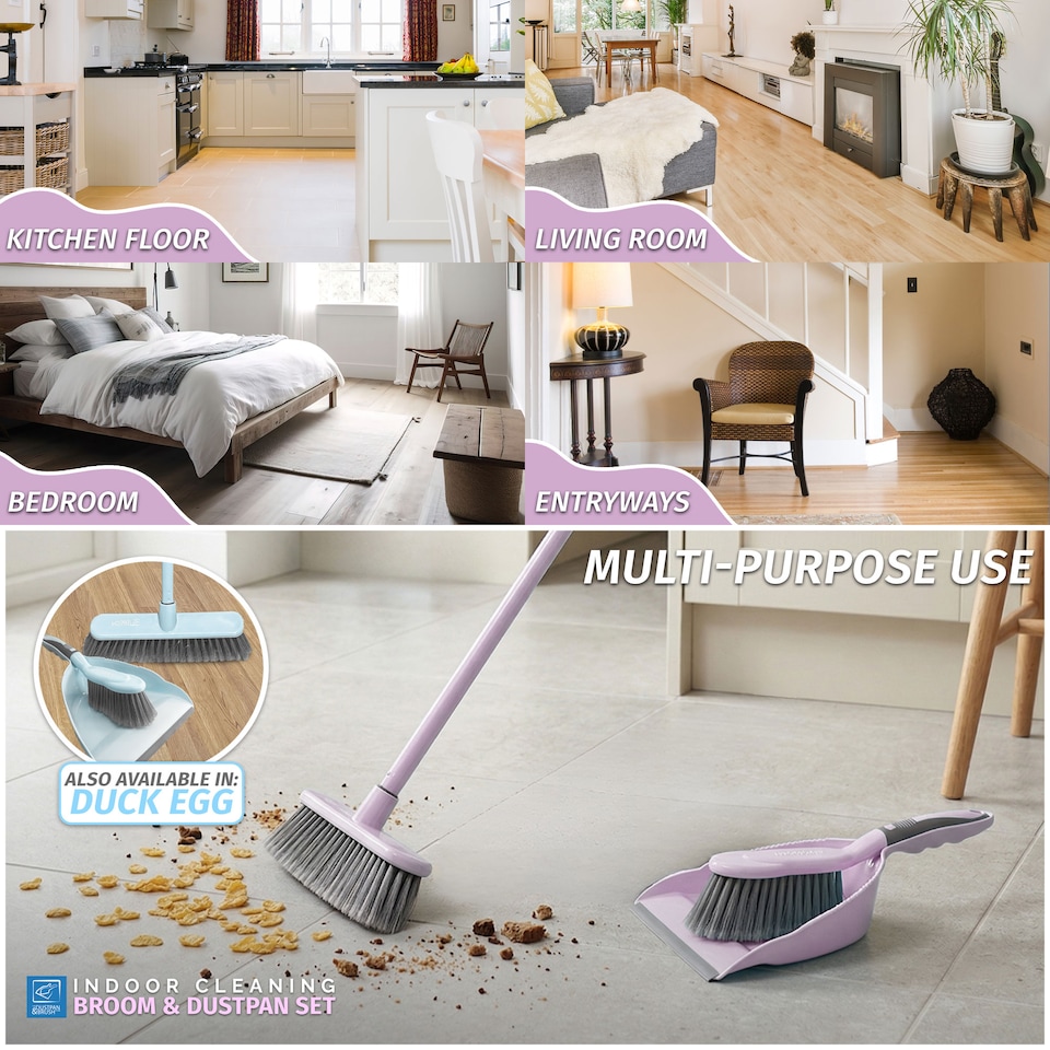 image 1 of 2-in-1 Indoor Sweeping Broom & Dustpan Set Ergonomic Floor Cleaning Kit | Multi | Lilac