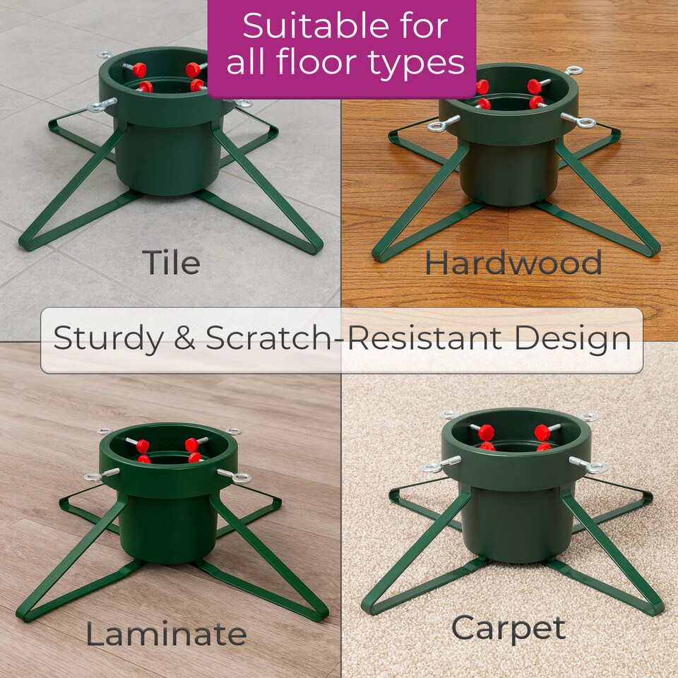 image 1 of Neo Christmas Tree Stand for Real Trees up to 8ft Extra Large Heavy Duty Metal Base | Green | Green