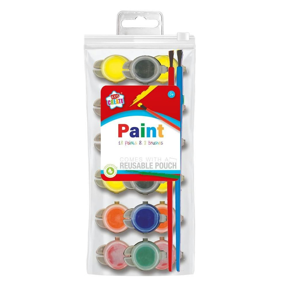 Pack of 18 Poster Paints and 2 Brushes
