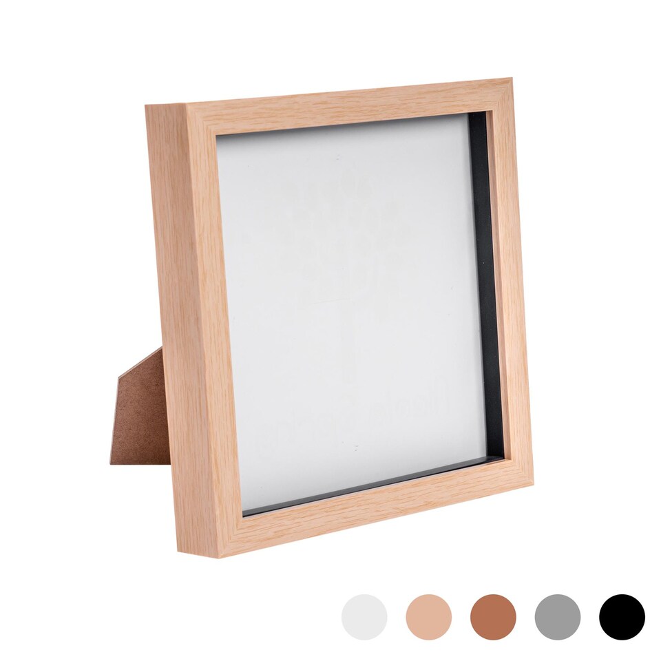 image 1 of Nicola Spring 8 x 8" Photo Frame - Light Wood - 3D Photo Frame Picture Frame Box Portrait Display Case (22.5 x 22.5cm)