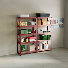 Home Vida 5 Tier Large Heavy Duty Adjustable Steel Garage Shelving, Red - Holds 875kg - (Set of 2) | Red | Red | Large