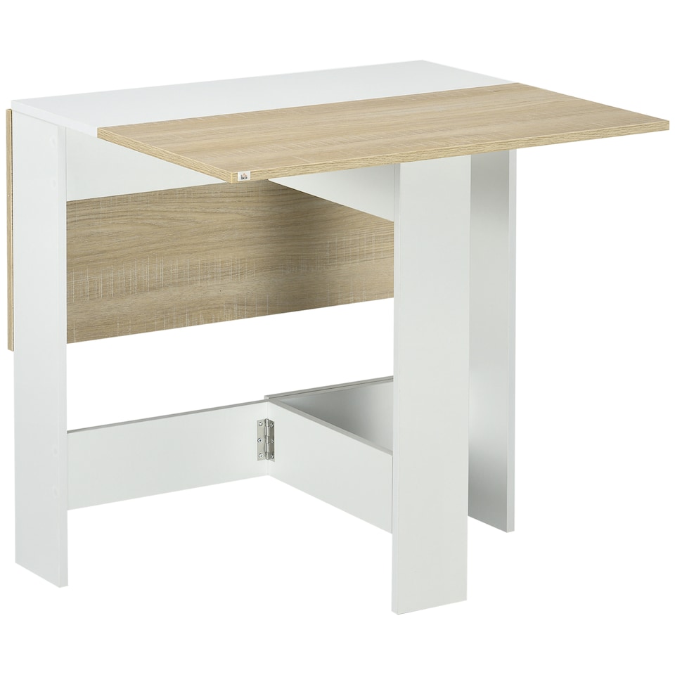 image 1 of HOMCOM Folding Dining Table, Drop Leaf Table for Small Space, Kitchen, Space-Saving, Oak & White