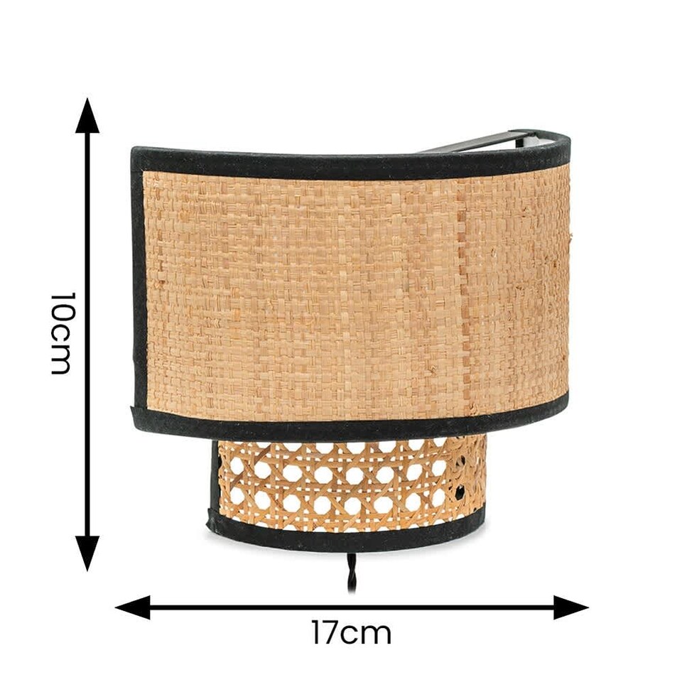 image 1 of ValueLights Grant Plug in Natural Rattan Wicker Cane Wall Light & Bulb | Cream