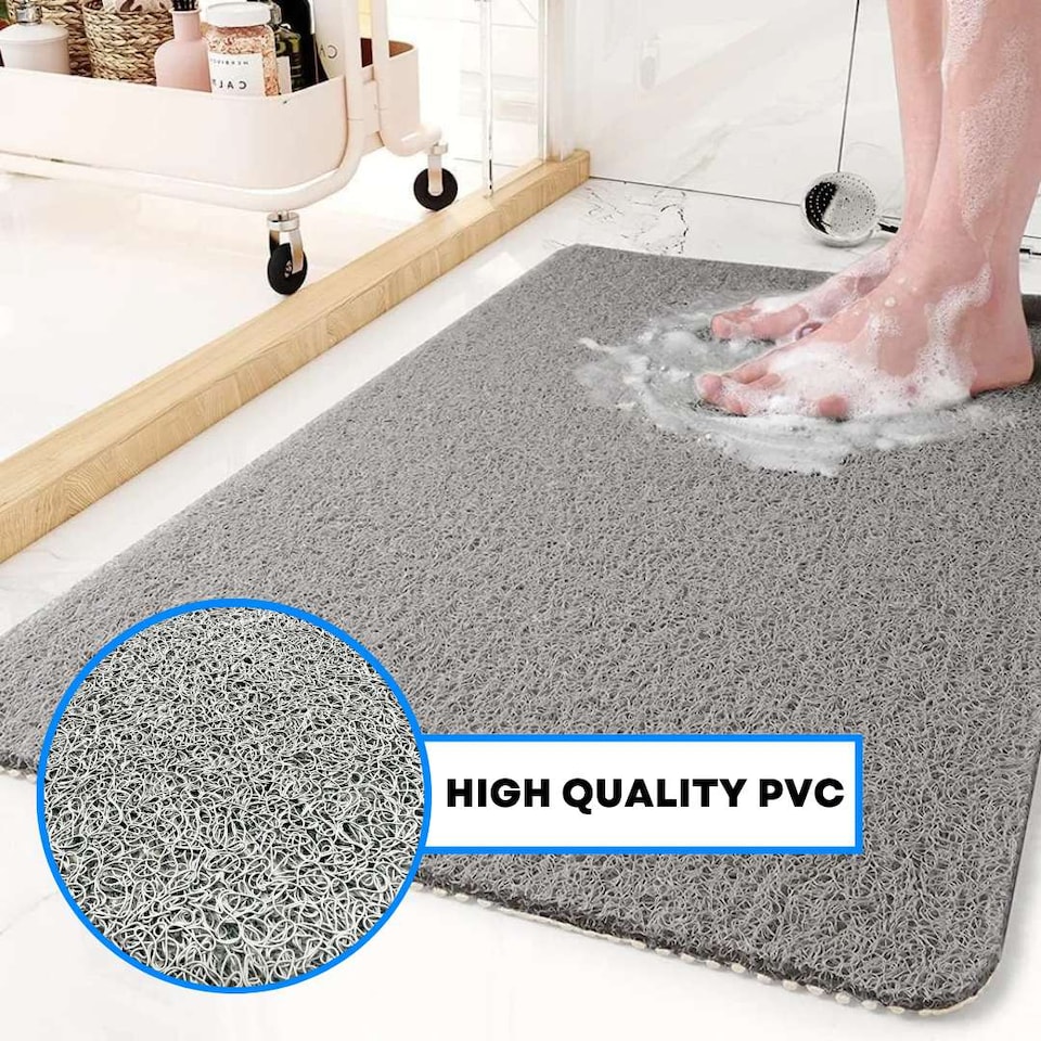 image 1 of Embossed Spaghetti Anti Slip Square Shower Mat - Paw - 53cm x 53cm | Grey | Grey | Square 53x53cm
