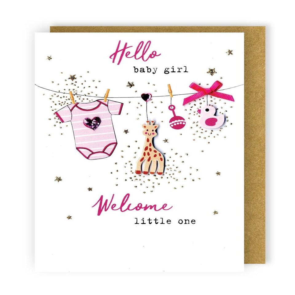 image 1 of Hello Baby Girl Welcome Little One Congratulations Card
