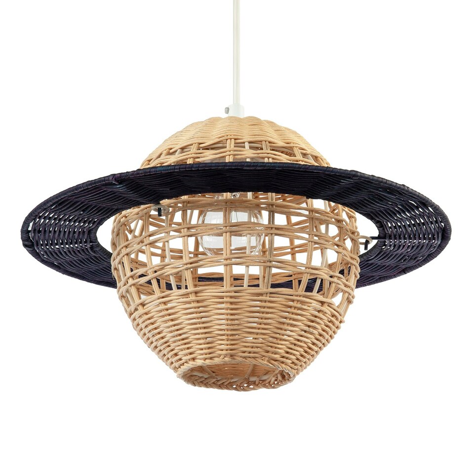 image 1 of Saturn Planet Childrens Pendant Light Shade in Brown and Black Rattan Brown