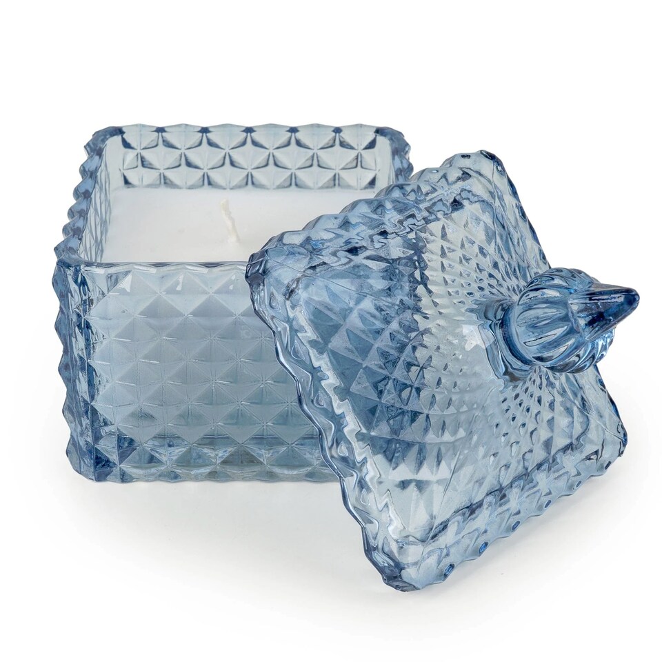 image 1 of Square Embossed Candle Jar Tianshui Blue