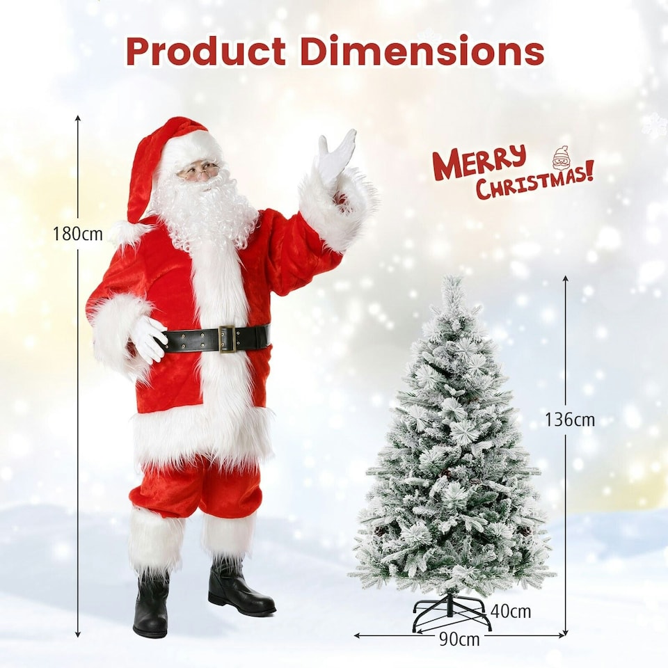 image 1 of COSTWAY 4.5 FT Pre-Lit Artificial Christmas Tree Snow-flocked | Green | One Size