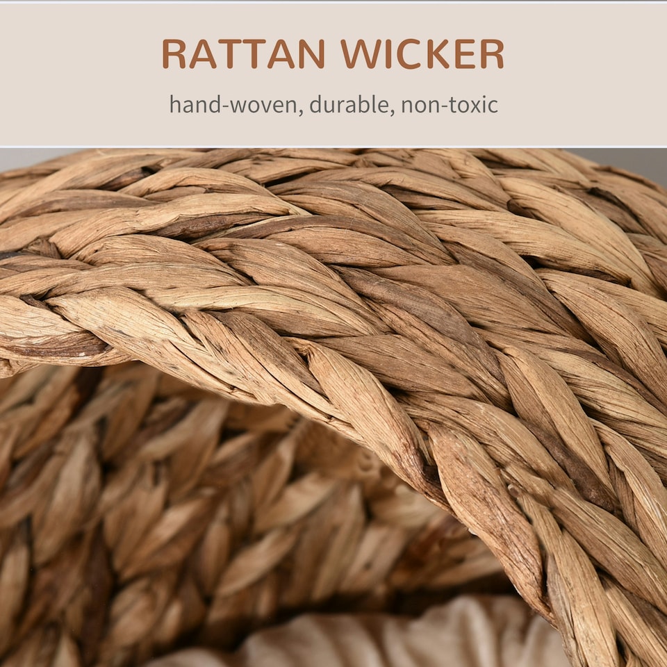 image 1 of PawHut Wicker Cat House, Raised Cat Bed with Cylindrical Base, 50 x 42 x 60 cm