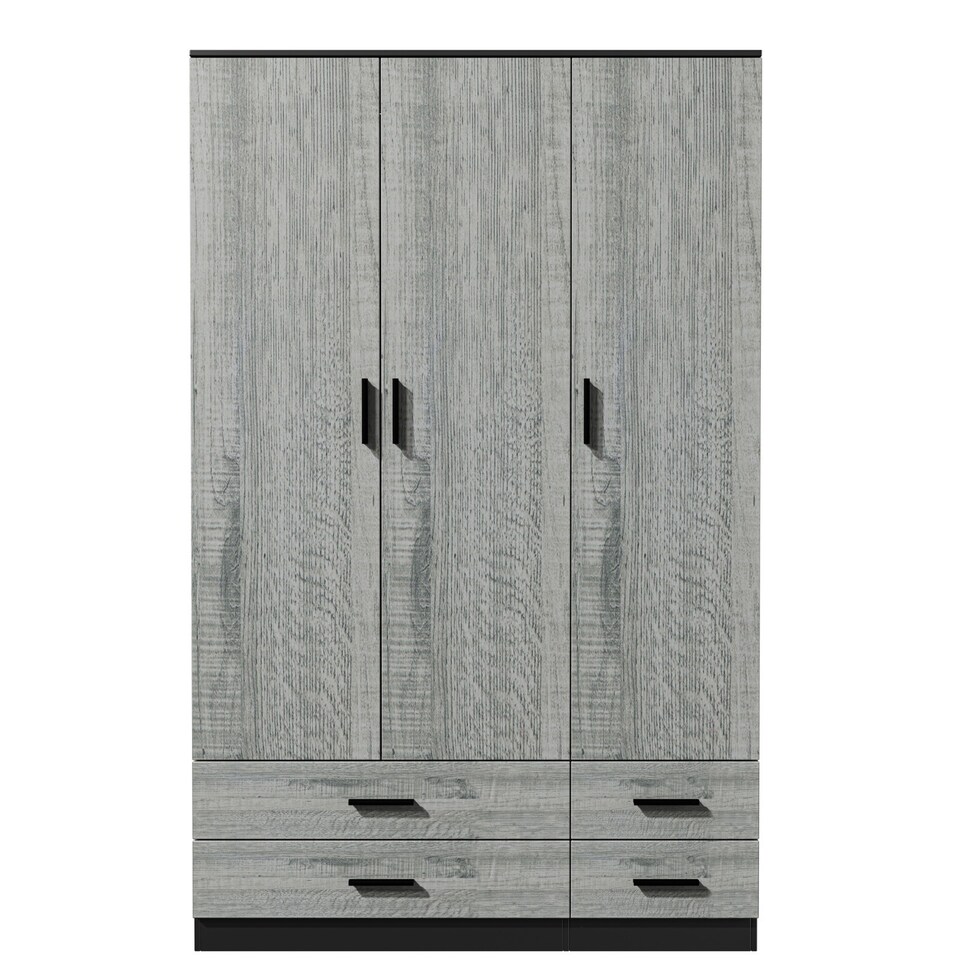 image 1 of 3 Door 4 Drawer Wardrobe With Hanging Rail And Storage Shelf | Black | Black Carcass & Ash Grey Door | 1