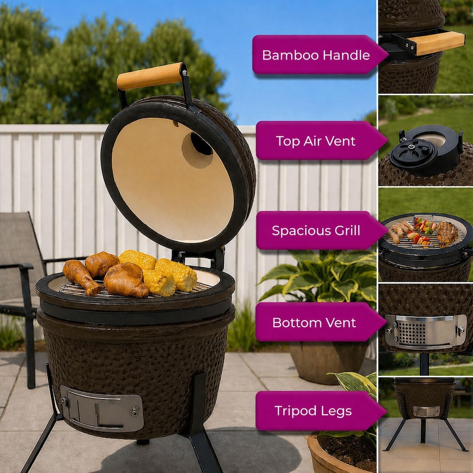 image 1 of Kamado 13" Ceramic BBQ Grill Smoker Charcoal Cooking Oven Portable