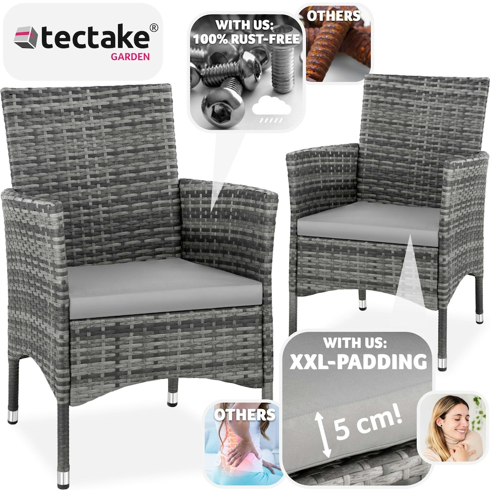 image 1 of Garden Chair Nantes Set of 2 - durable polyrattan, 2 sets of cushion covers Grey | Light Grey
