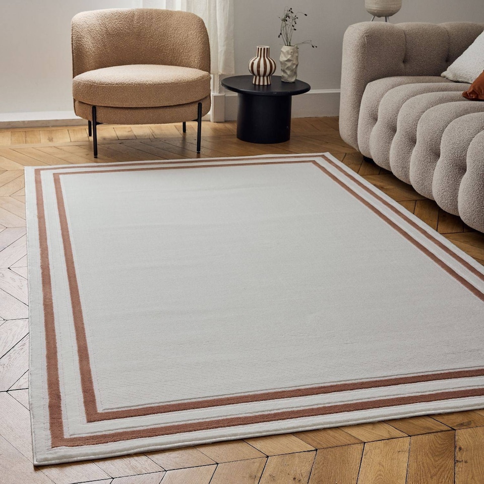 image 1 of The Rugs Carmel Collection Bordered Area Floor Rug Runner Soft Pile Living Room Bedroom