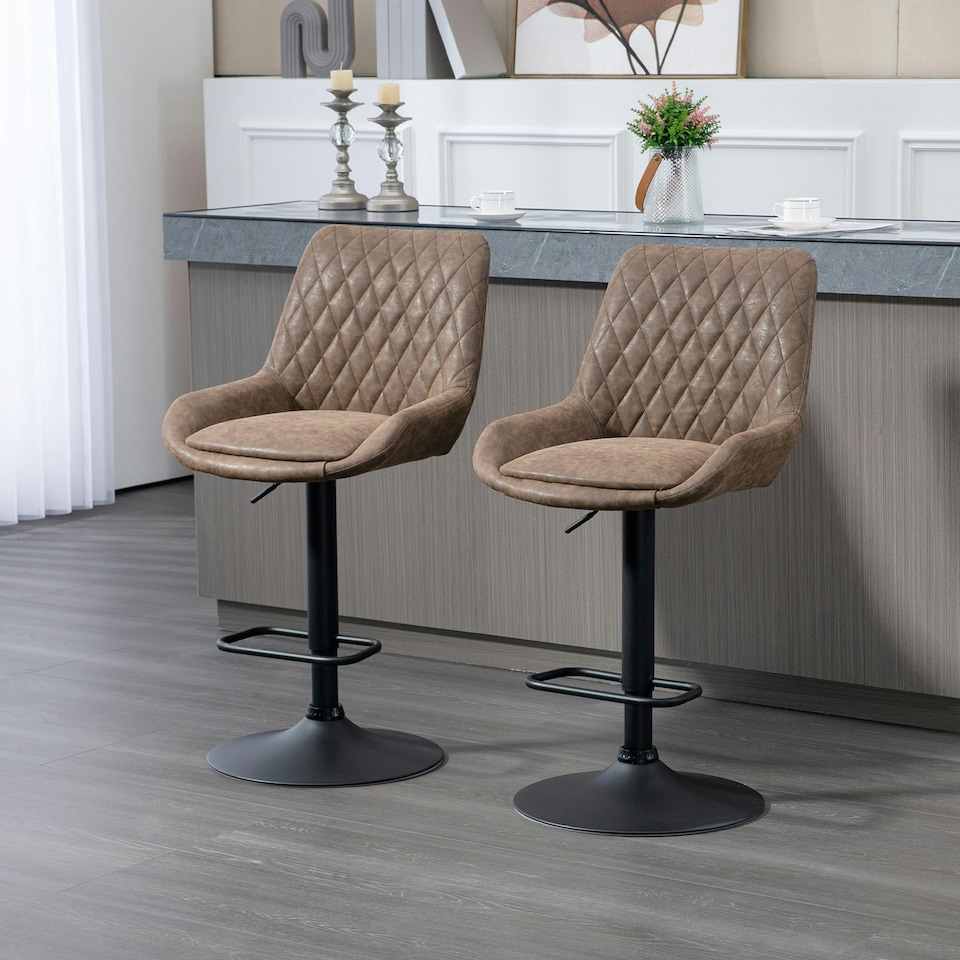 image 1 of HOMCOM Bar Stools Set of 2, Adjustable Bar Chairs 360 Degree Swivel Coffee