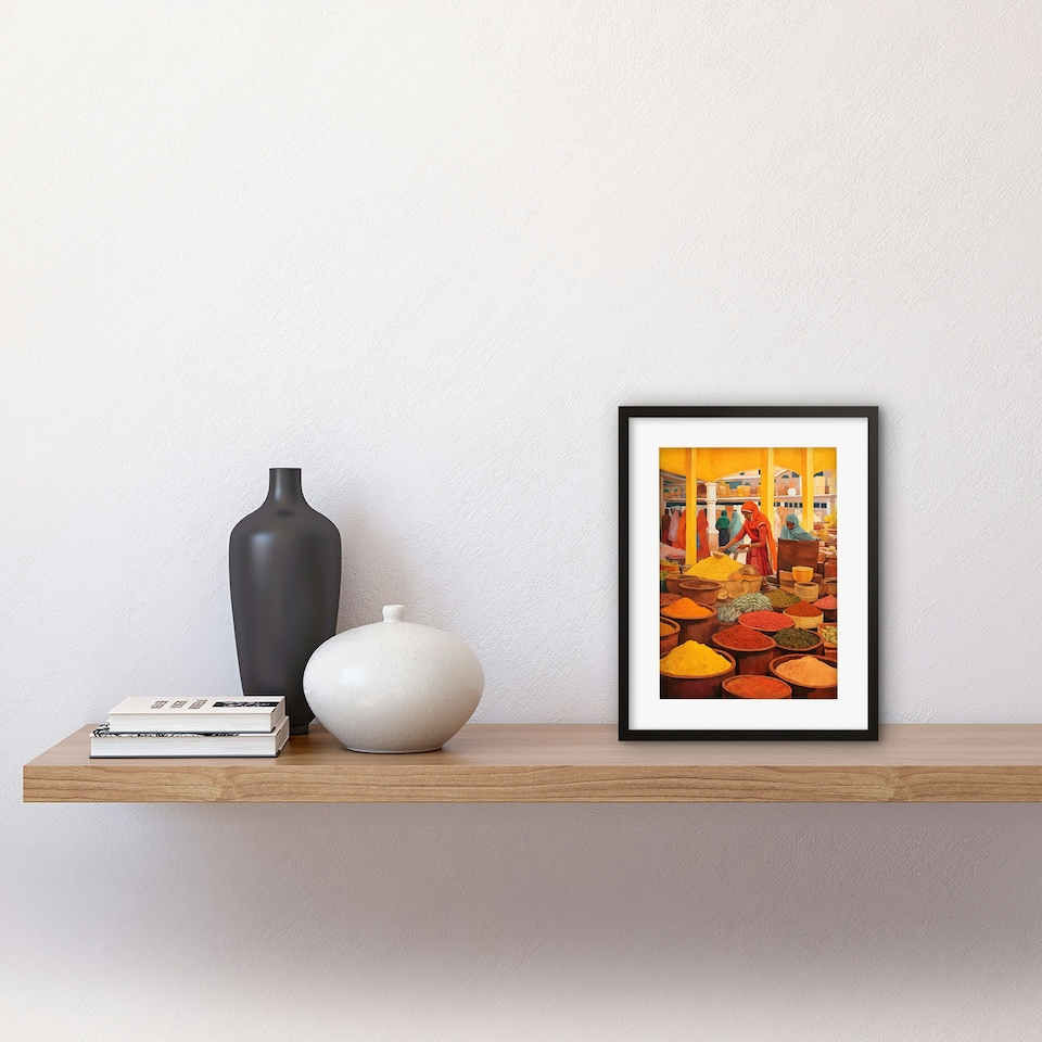 image 1 of Spice Market Herbs Spices Colourful Kitchen 9x7" Black Framed Wall Art Print