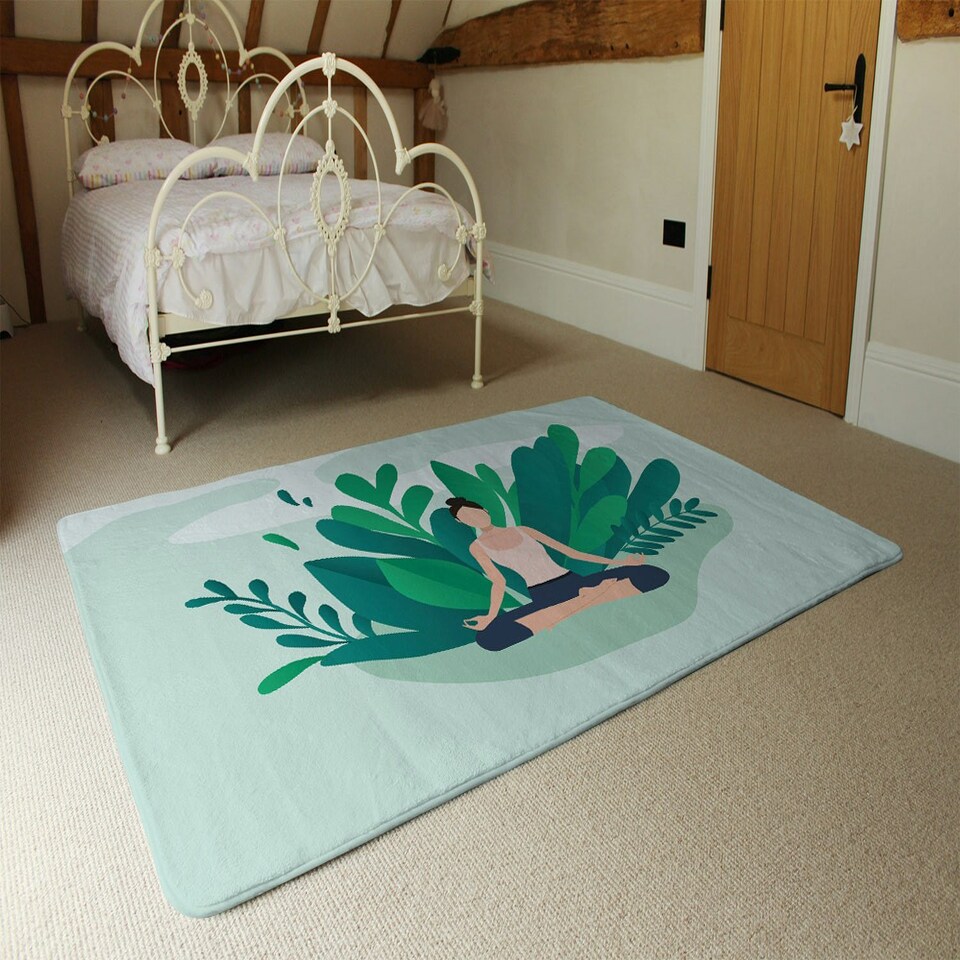 image 1 of Woman Meditating (Rug) Green | XL