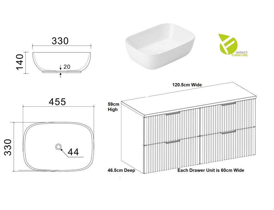 image 1 of Double Sink Bathroom Vanity Unit 1200mm Countertop Ribbed Textured Black Wall Hung Floating - Adel