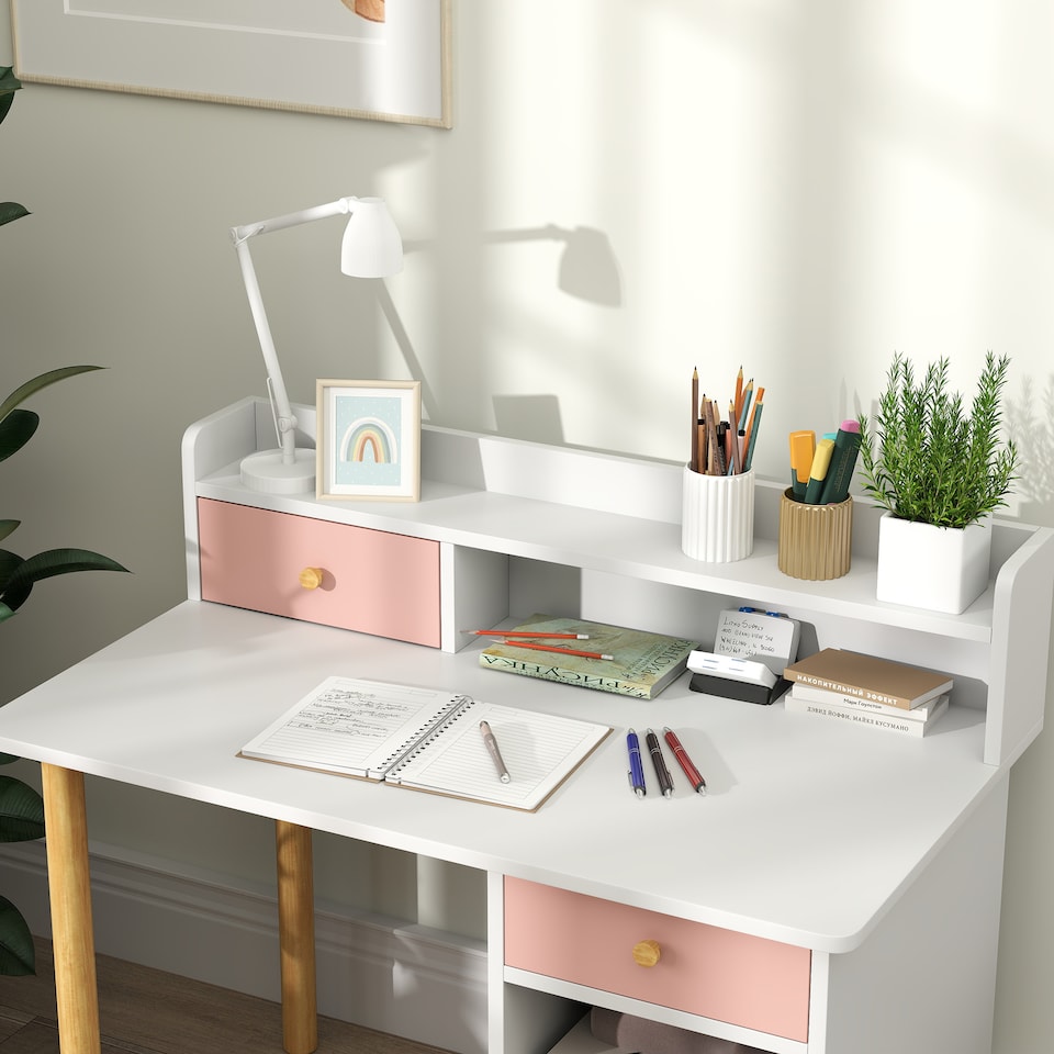 image 1 of AIYAPLAY Kids Desk and Chair Set for Studying, Reading, Drawing, Pink