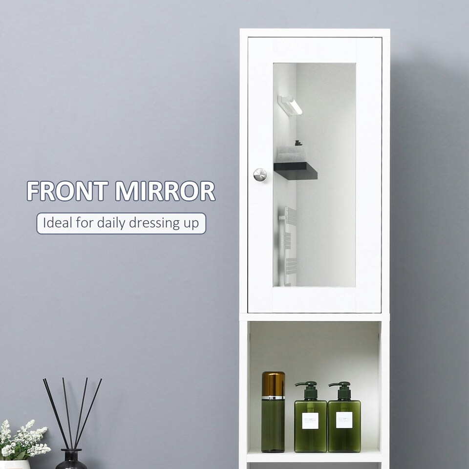 image 1 of kleankin Bathroom Floor Storage Cabinet with Mirror and Shelves Tallboy Unit